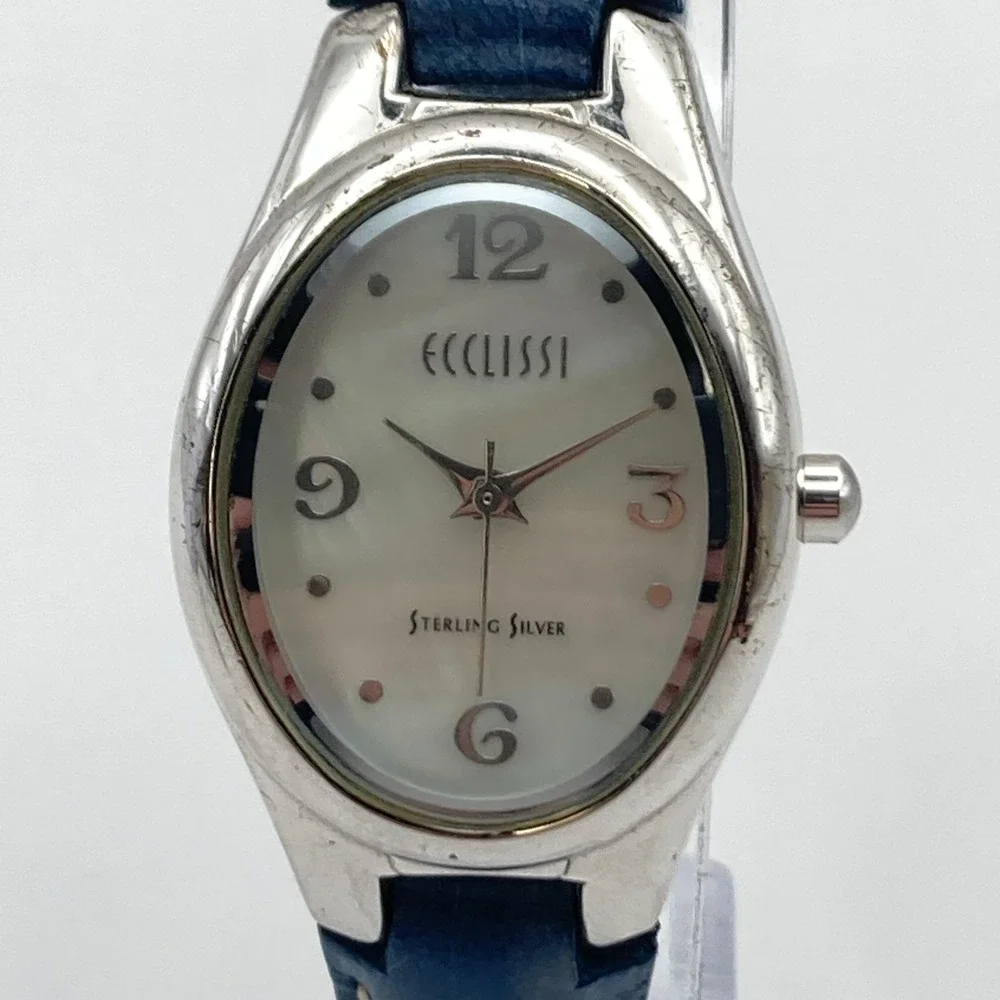 Ecclissi Women's Watch 24mm Sterling Silver 925 MOP Dial Leather New Battery 8